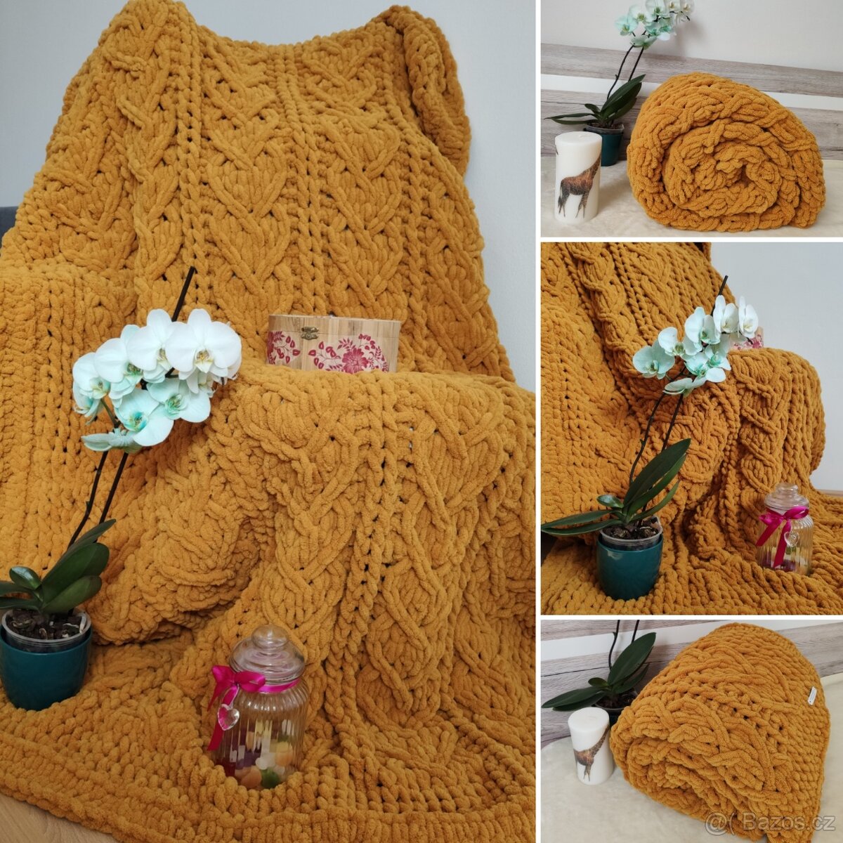 Pletená deka pro dospělé horčicová