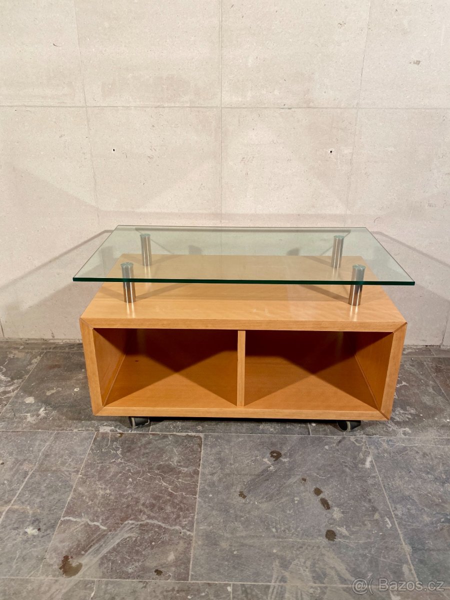 Stůl pod TV sklo+dřevo -80cm/45cm výška 48cm