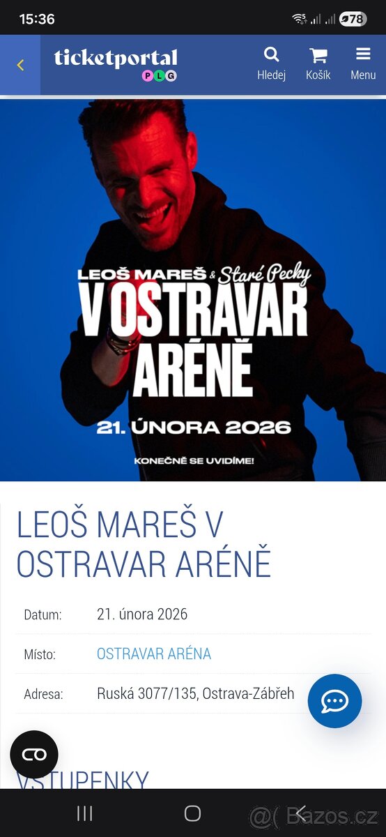 2 lístky na koncert Leoše Mareše v Ostravě