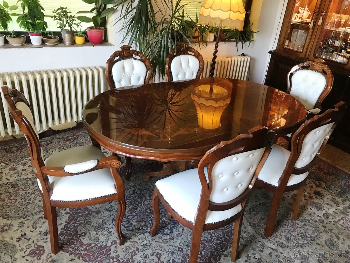 Jídelní set italský 1,8 + 6 židlí kůže –JS7.08
