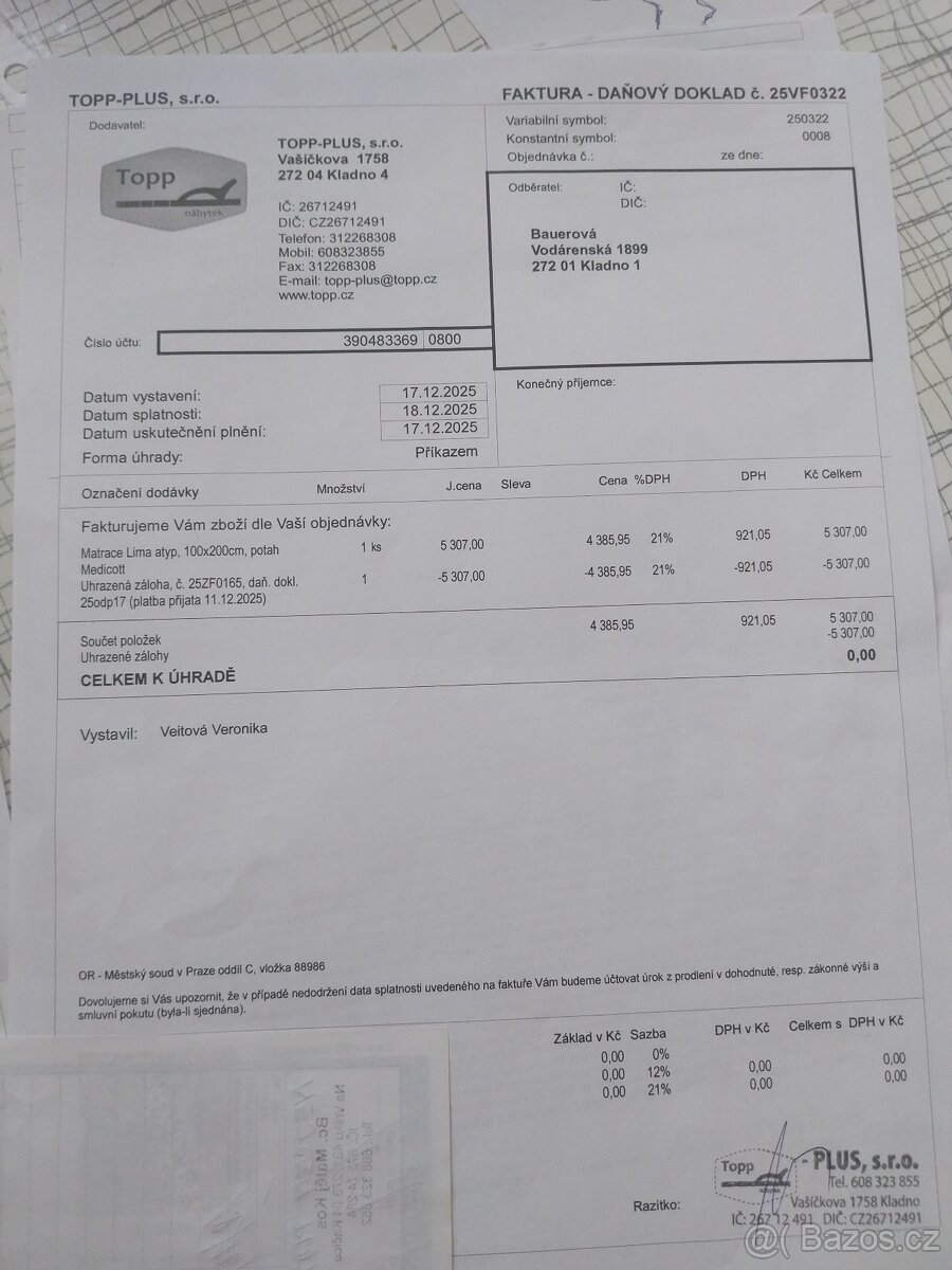 Prodám novou madraci