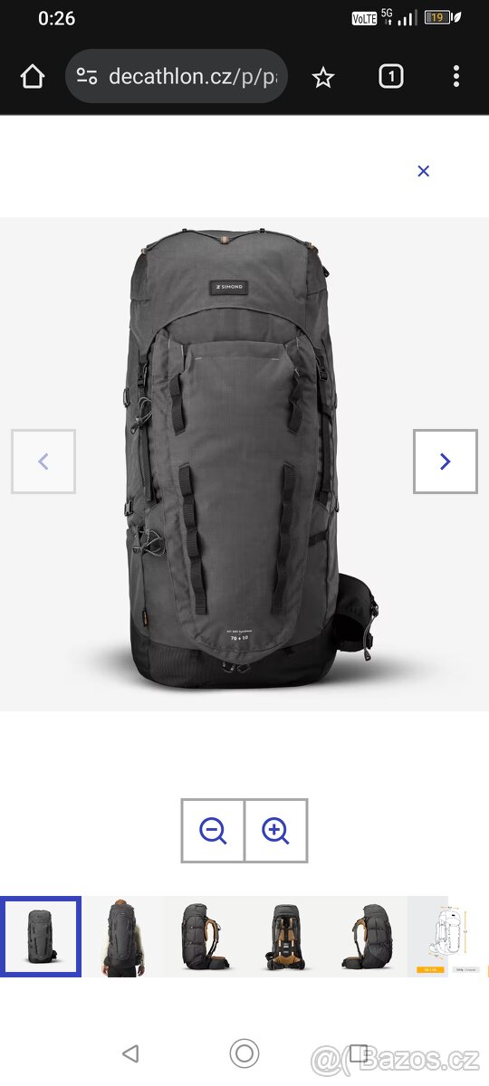 Batoh Forclaz MT 900 Symbium 70 + 10 l šedá