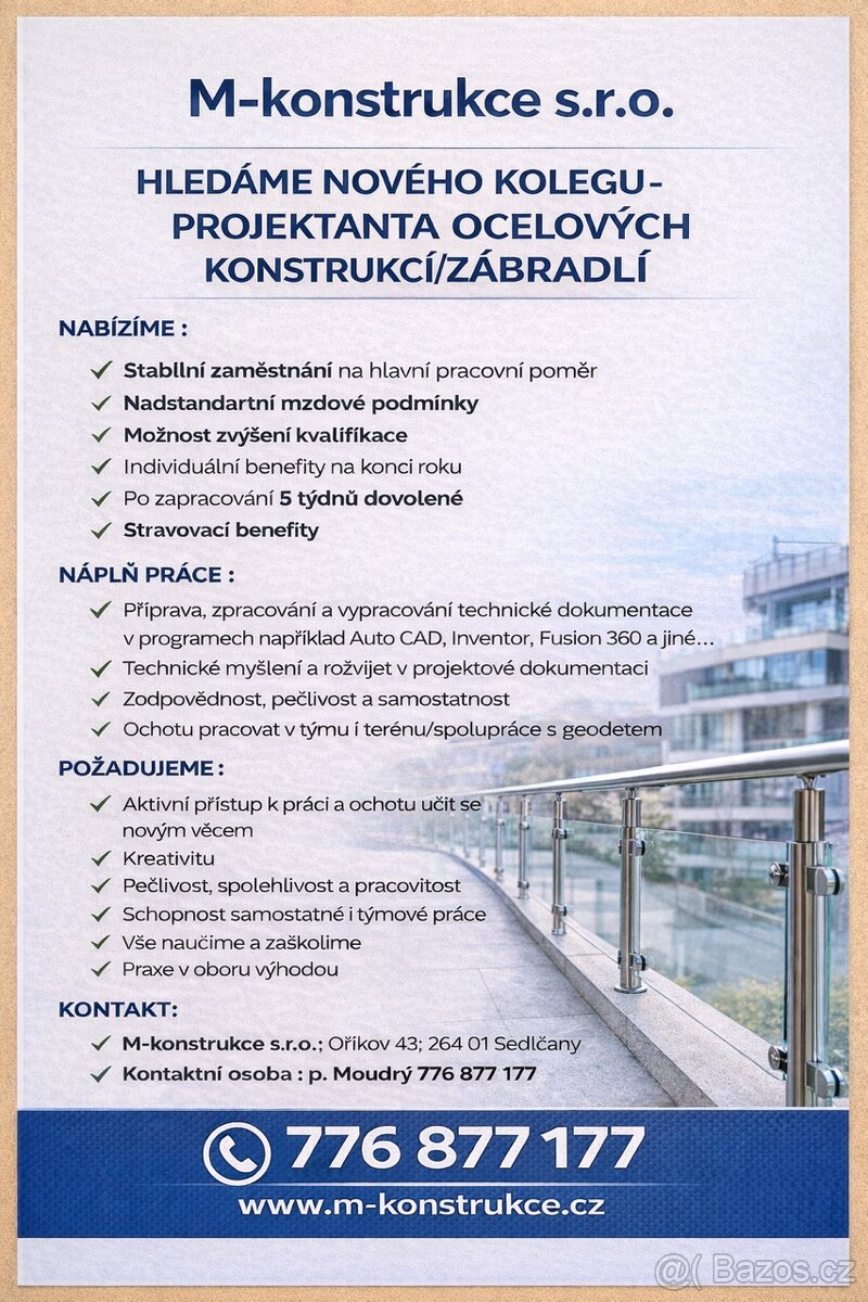 Technik/projektant zábradlí (ocelových konstrukcí)