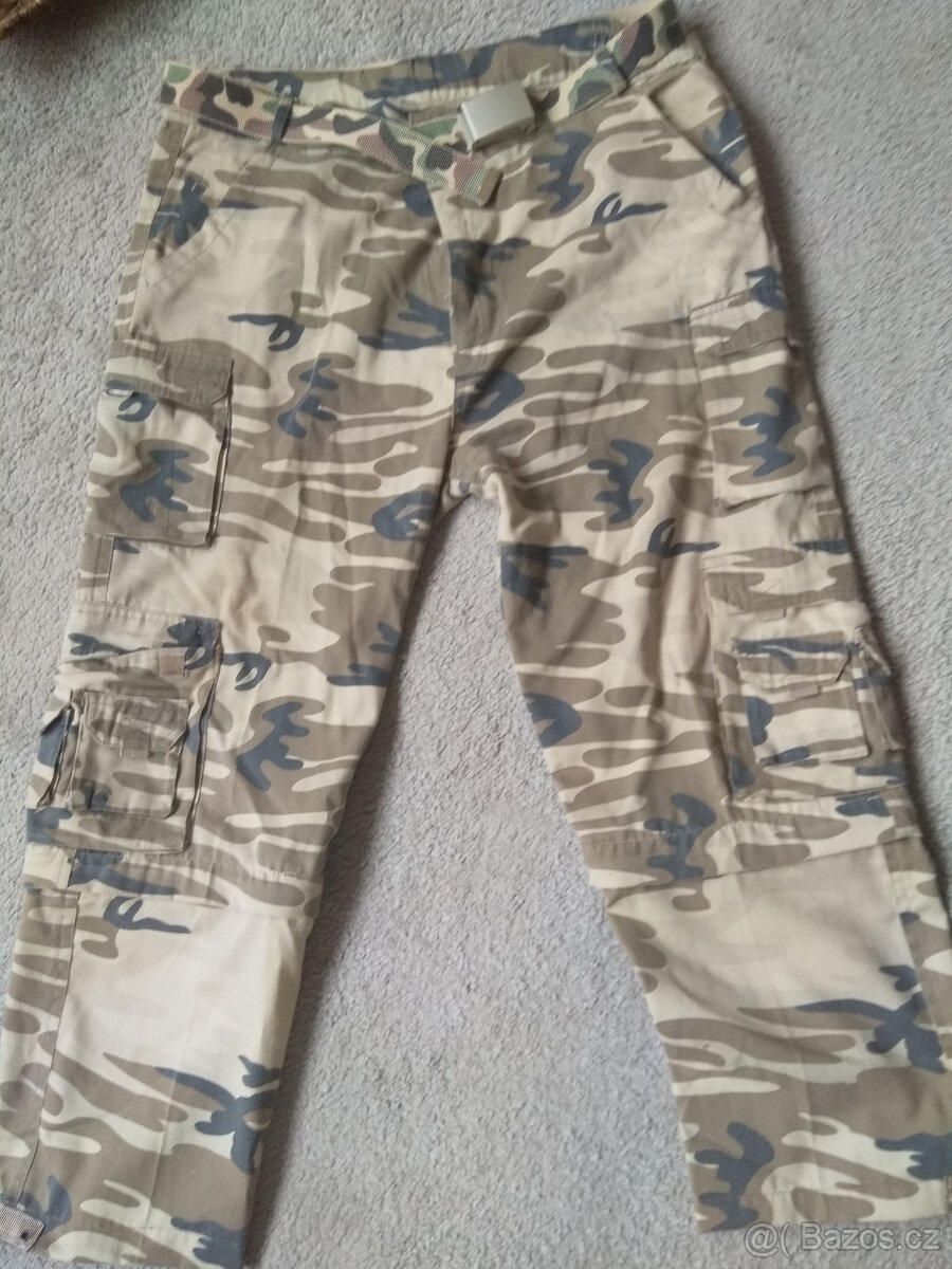 pánské maskáčové rifle s páskem+modré rifle 2x55cm