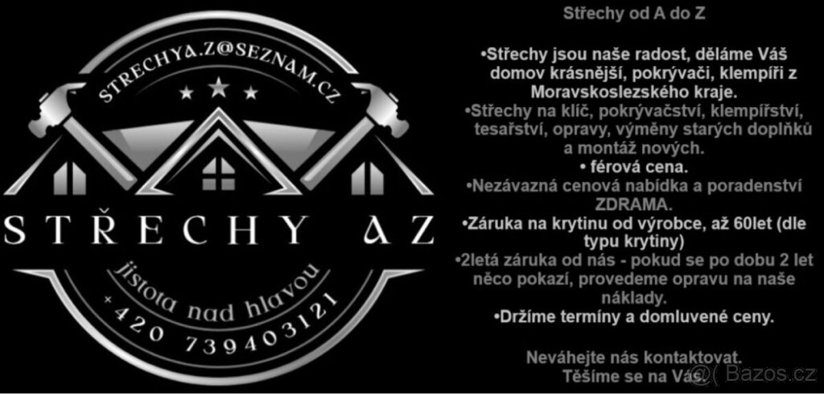 Strechařské práce, práce na střeše, oprava střech.