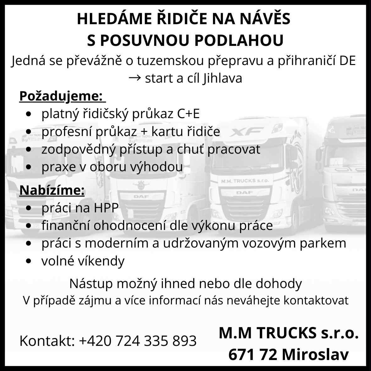 Řidič C+E posuvná podlaha