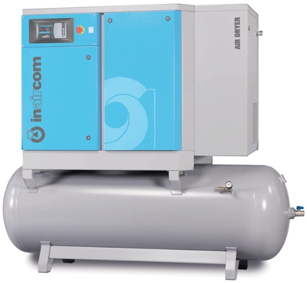 Šroubový kompresor na tlakové nádobě