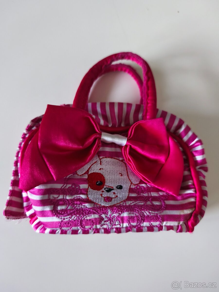 Kabelka / taštička pro panenky – růžová s mašlí