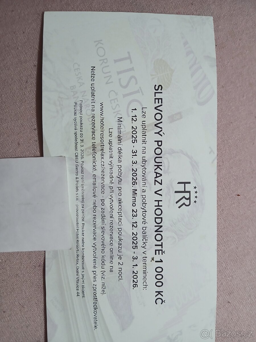Prodám voucher do hetelu na Lipně