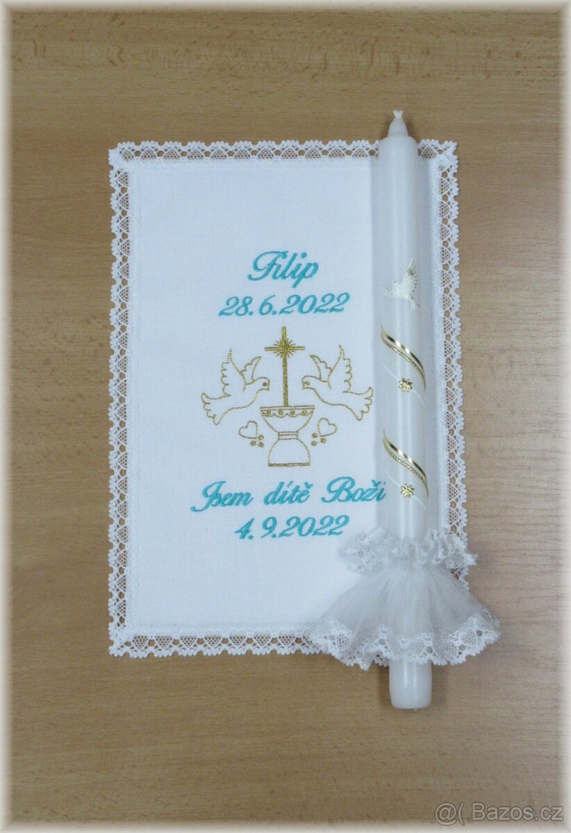 Křestní rouška, svíce, ozdoba na svíci