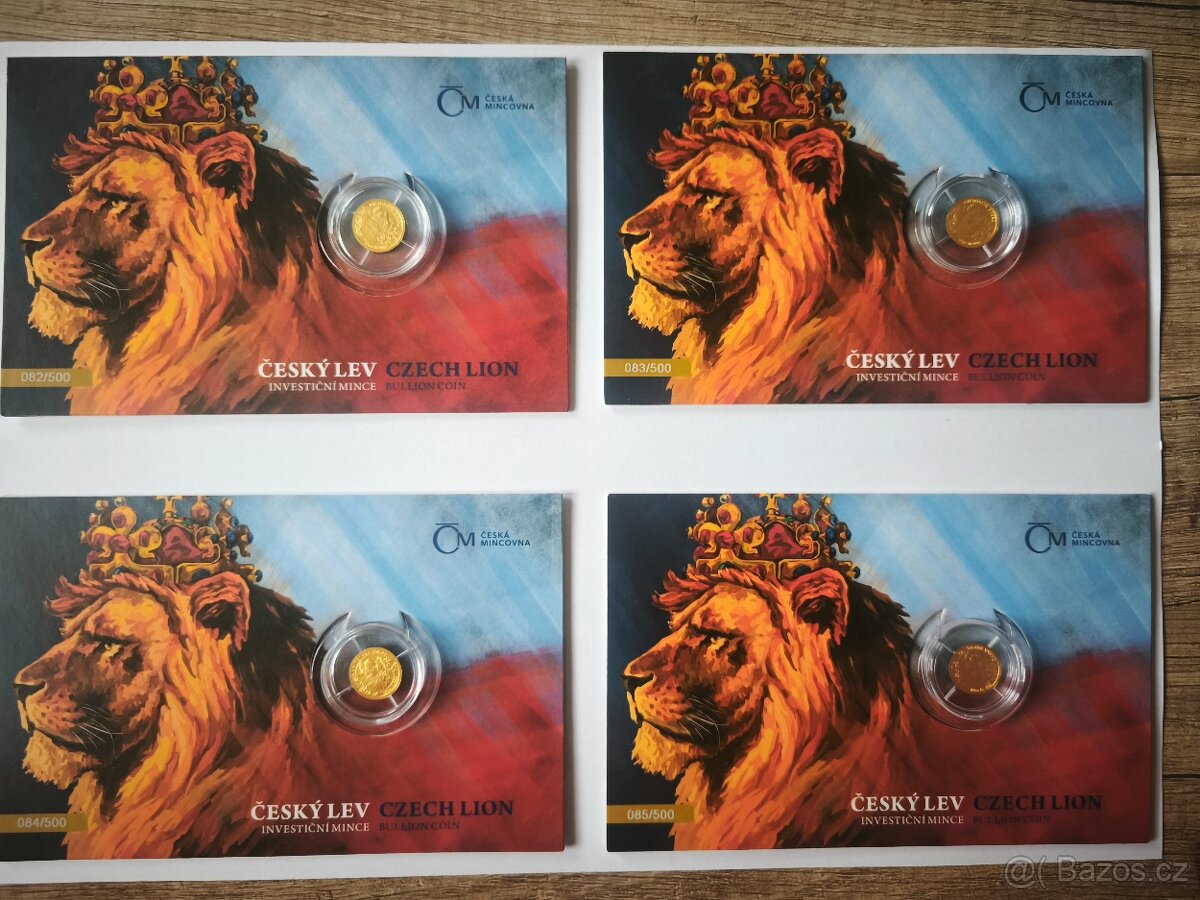 Zlatá mince Český lev 2021 1/25oz číslovaná 4x