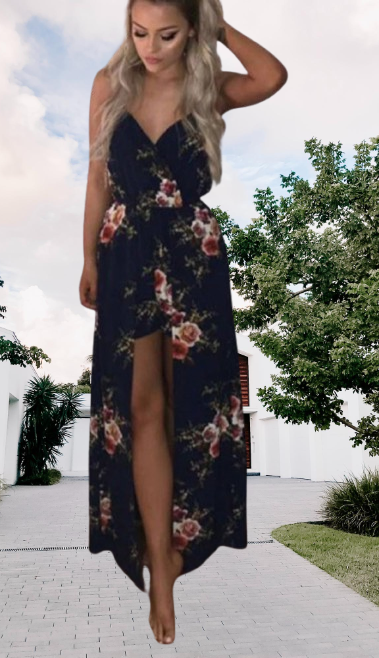 Květovaný krátký overal s vlečkou