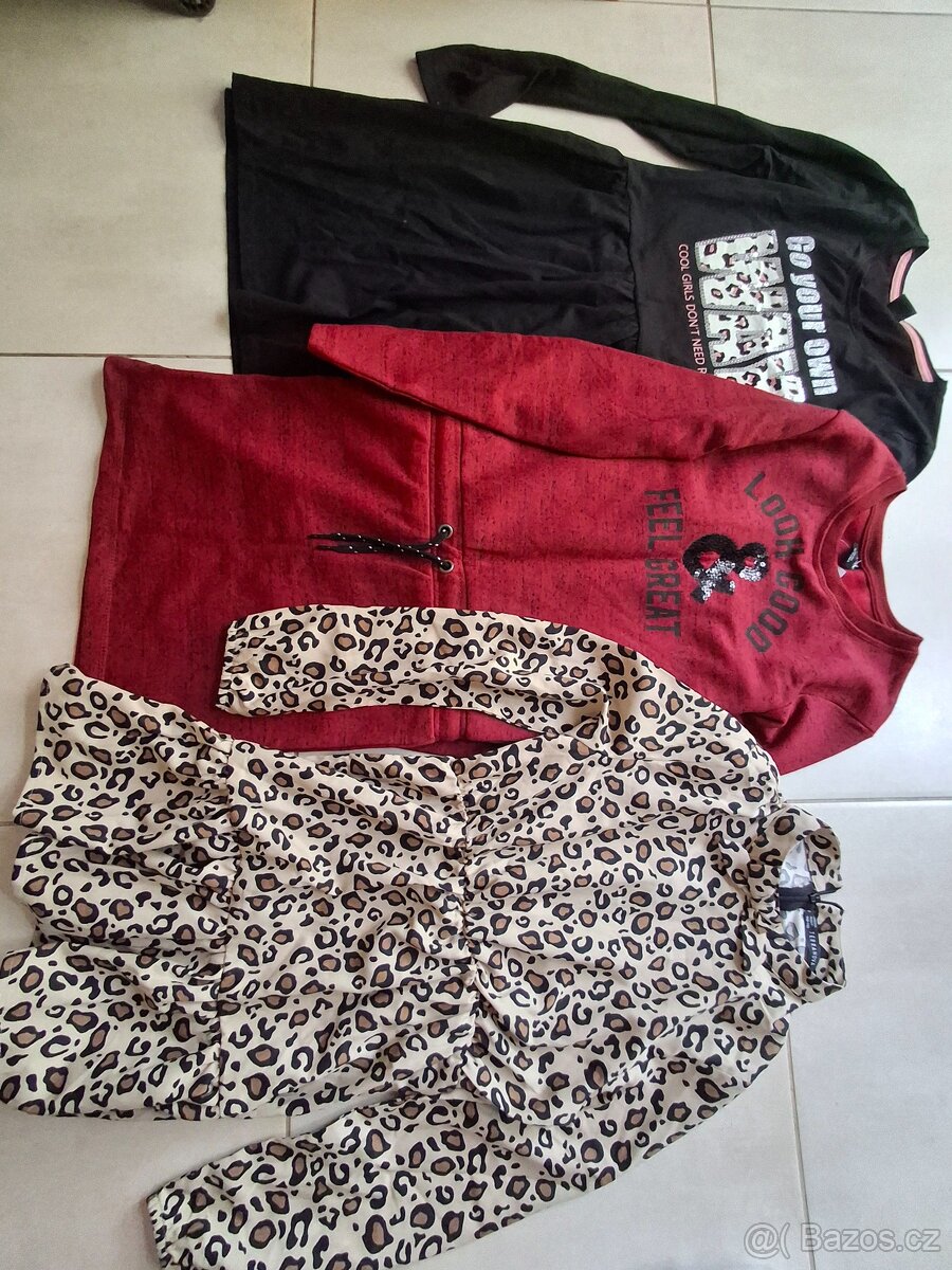 Dívčí mikiny, dl.šaty, kalhoty 146, 152