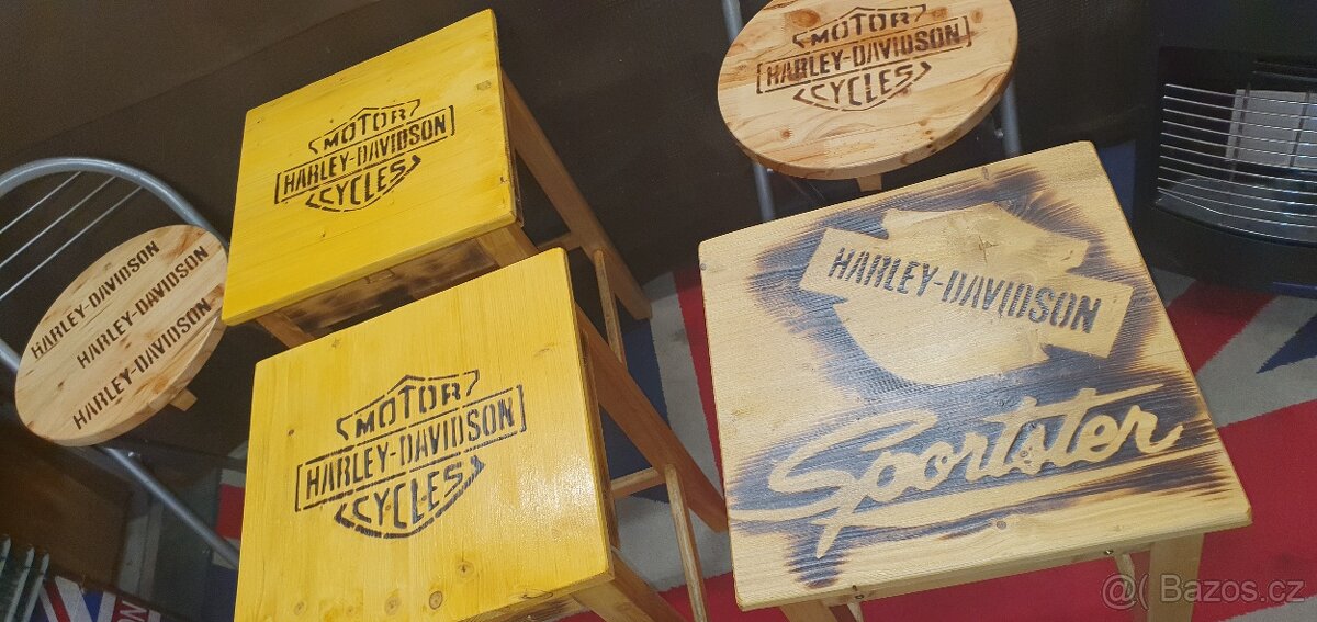 Barovky, barové židle, stolky, Harley, chopper, Jawa