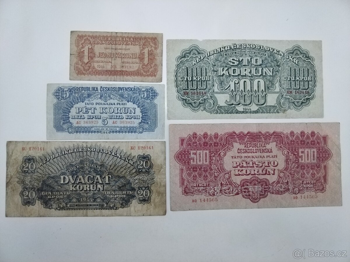 Bankovky Československo - sada ČSR 1944 - Osvobození