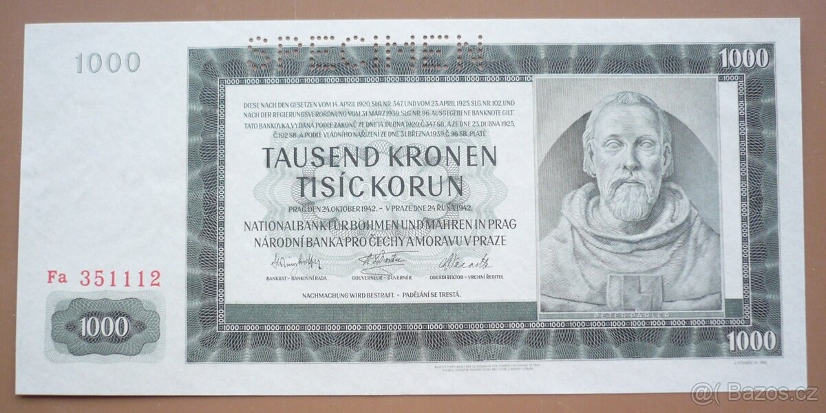Bankovka, Protekt Čechy a Morava, 1000 K roč 1942