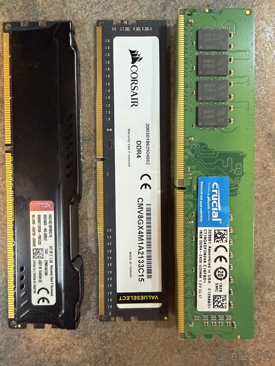 16GB DDR4, CL 17, 2400Mhz, Crucial 8GB DDR4, CL 15, 2133Mhz,