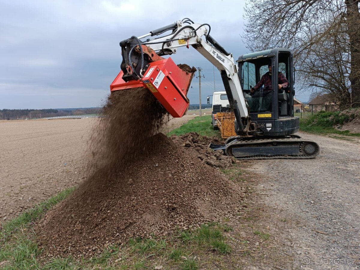 Třídění zeminy, katrování hlíny,založení trávníku
