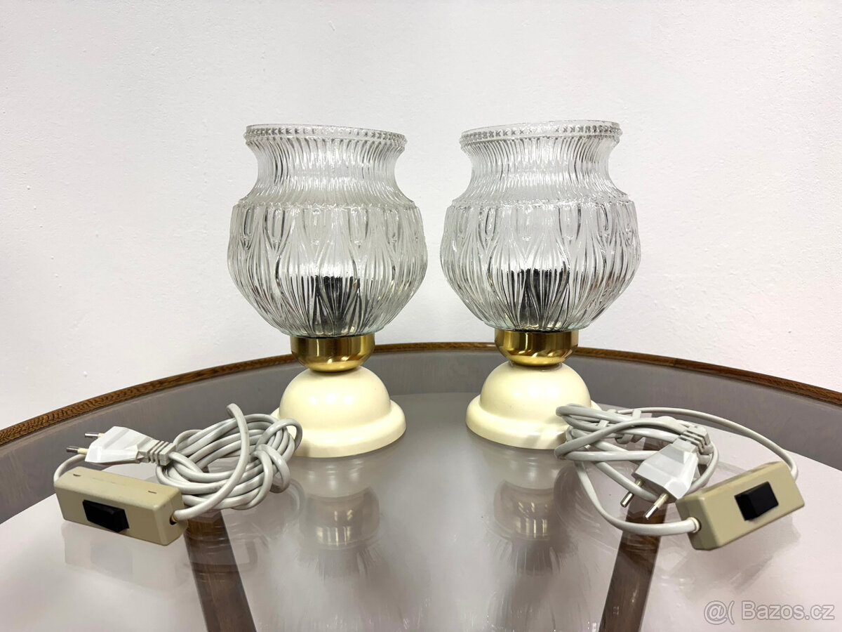 Stolní lampičky – lisované sklo, Československo, 70. léta