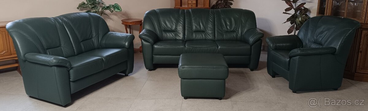 Kožená sedací souprava 3+2+1+taburet. TOP