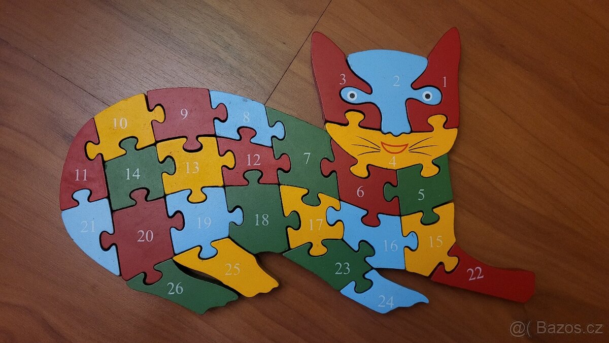 Dřevěné puzzle s cisly a pismeny, cena za obe