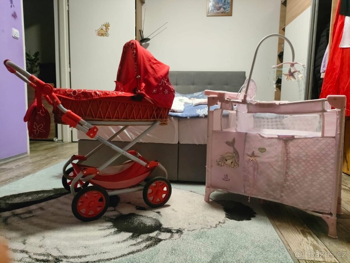 Panenka Baby Born+ postýlka,kočárek