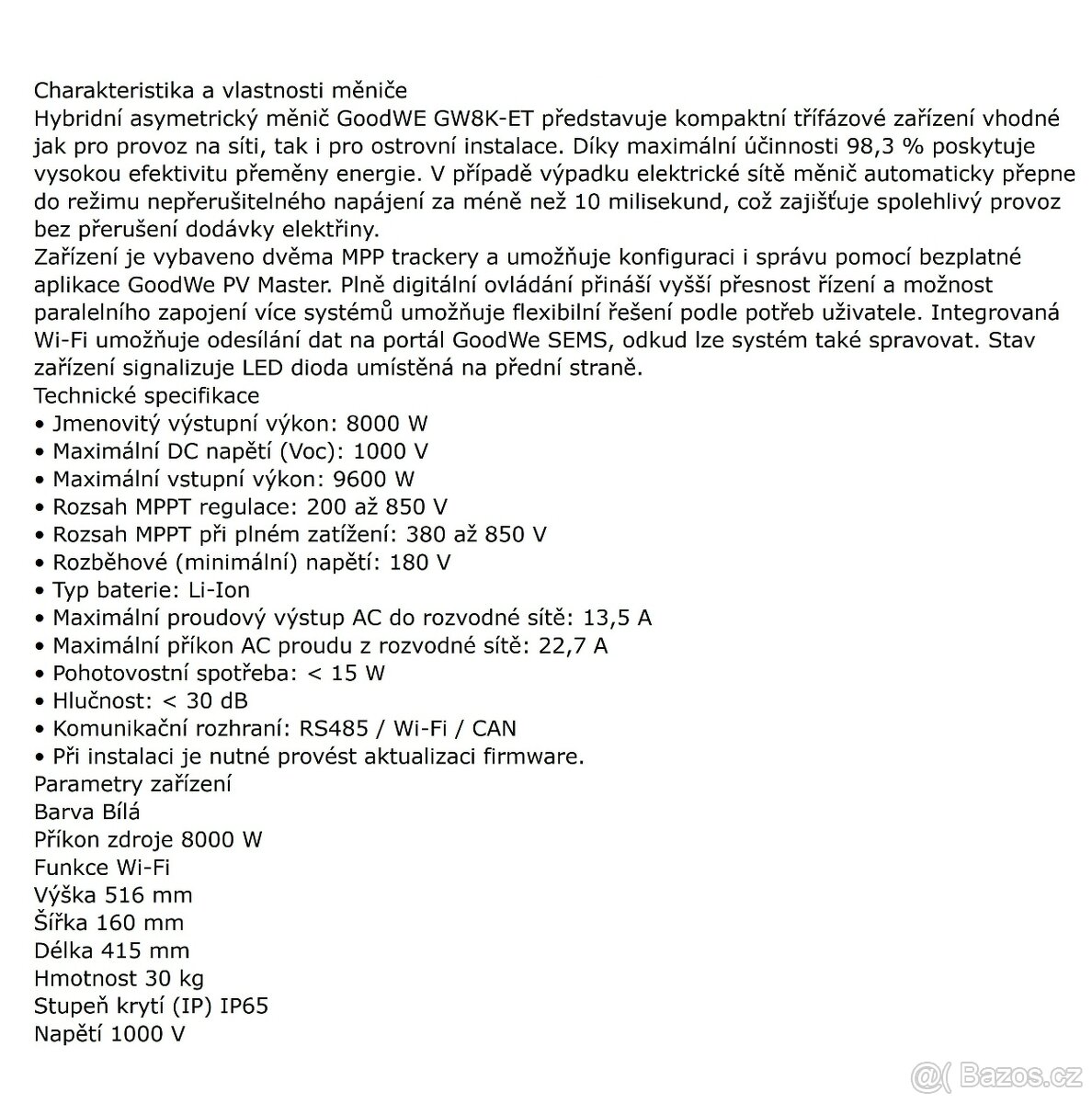 GoodWe 8K-ET, WIFI + smart meter, aktualizace 1128