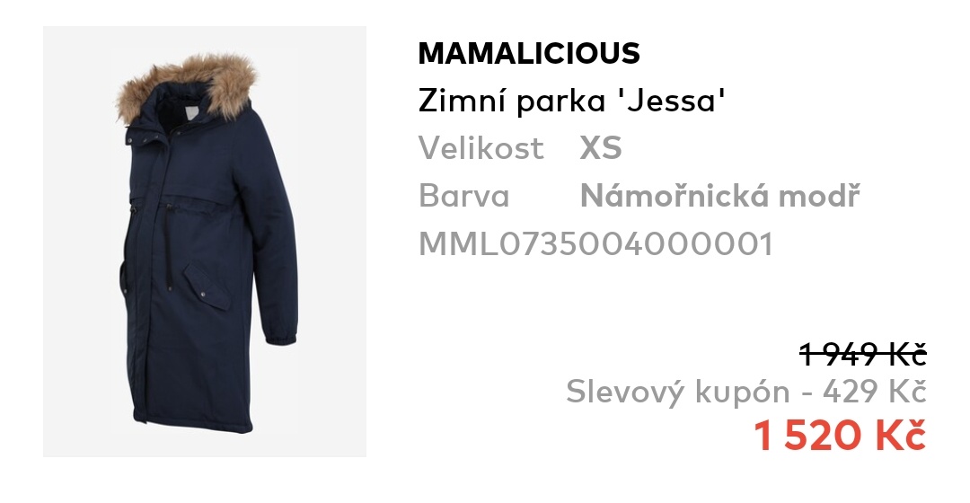 Těhotenský kabát / parka vel. XS