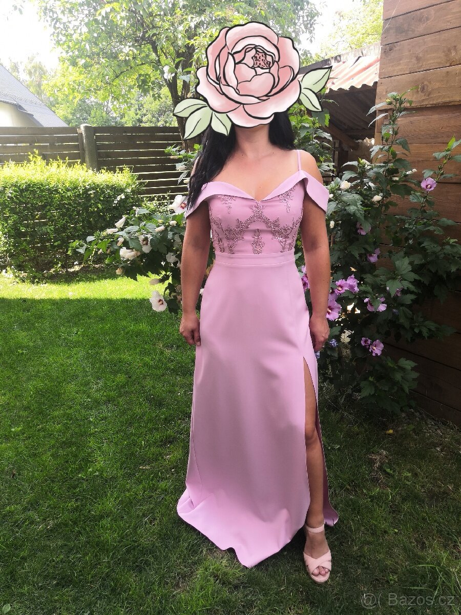 Luxusní, dlouhé společenské, plesové šaty s rozparkem.