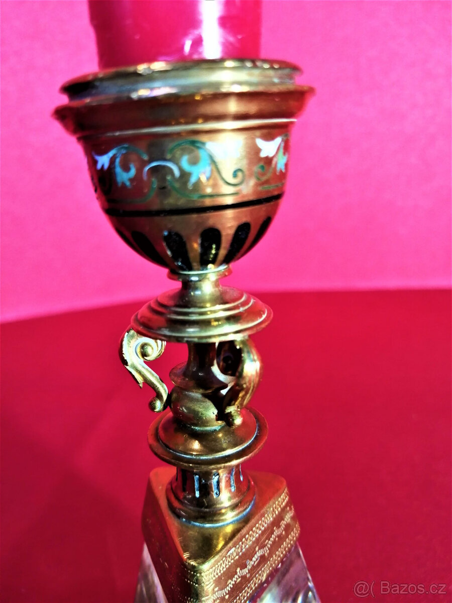 Mosazno skleněný svícen