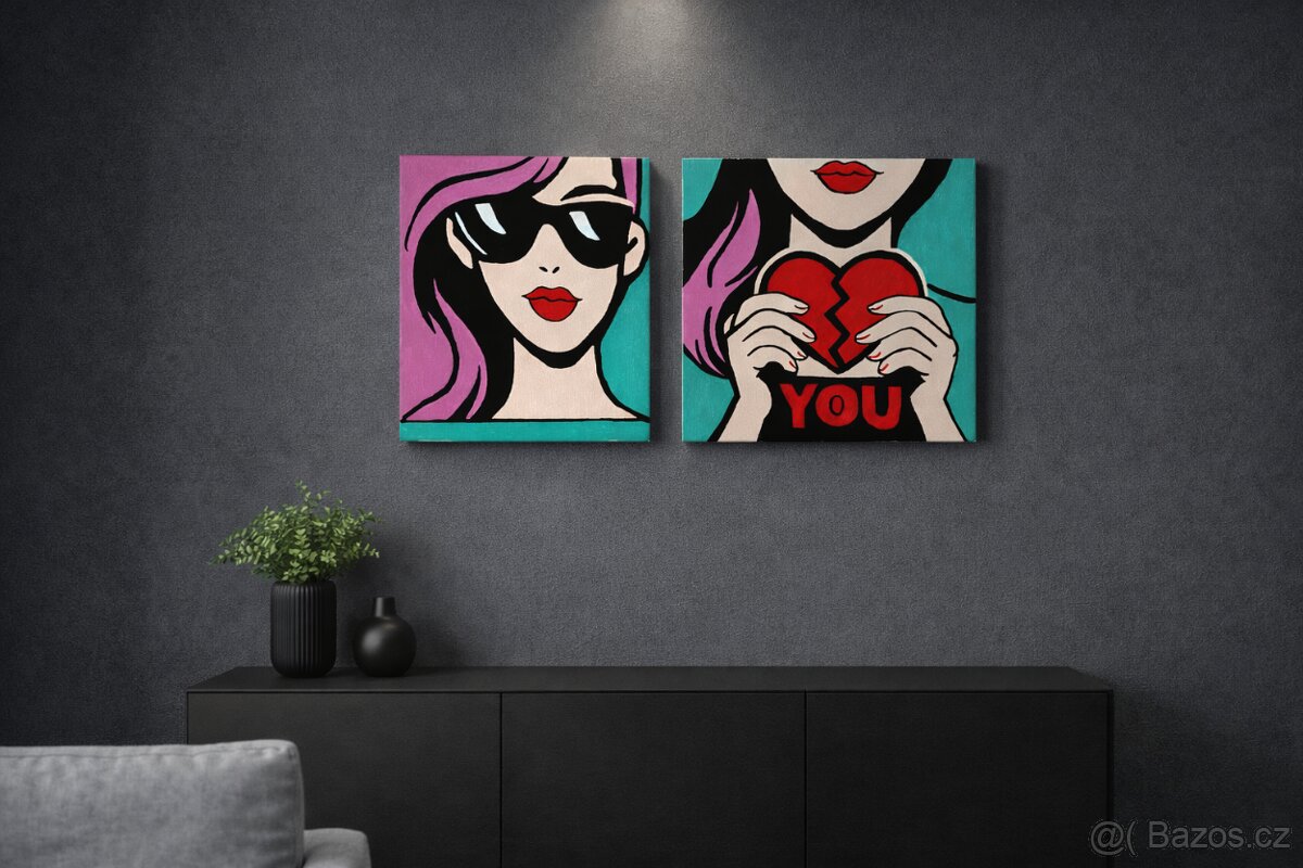 Ručně malovaný dvojobraz pop art