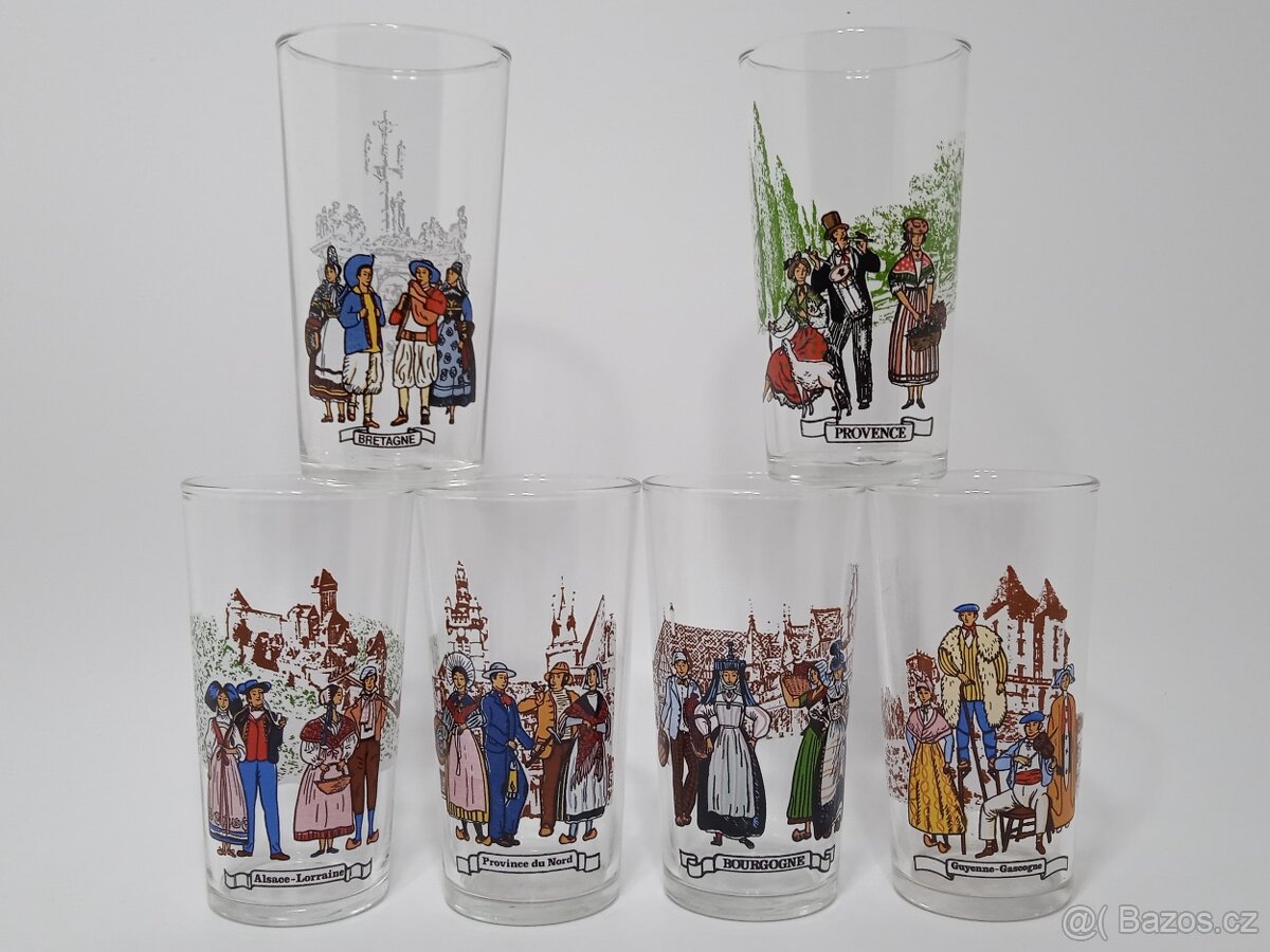 6x Sklenice od francouzské retro hořčice