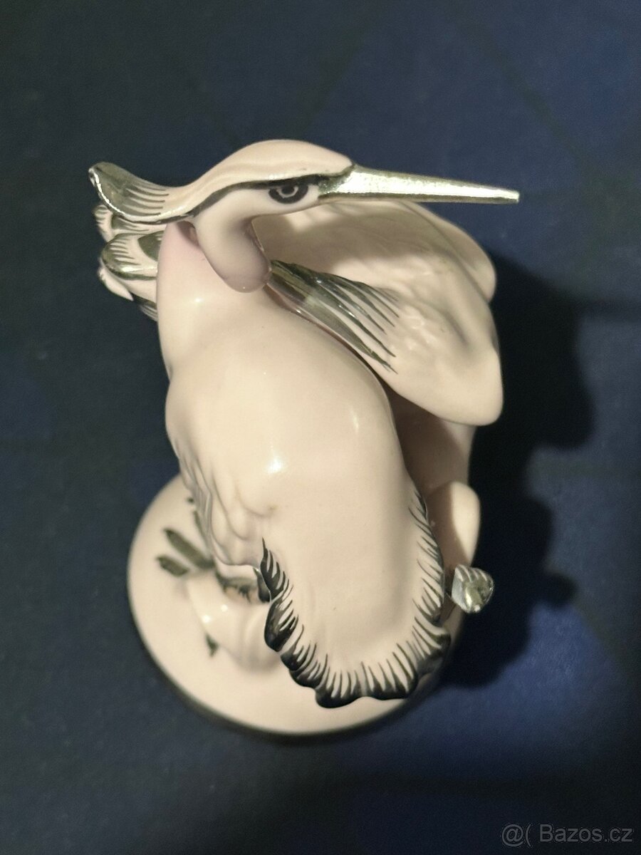 Porcelánová figurka ptáků Schlaggenwald, růžový porcelán