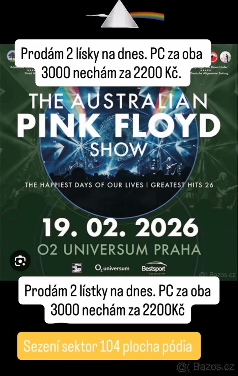 2 lístky pink Floyd