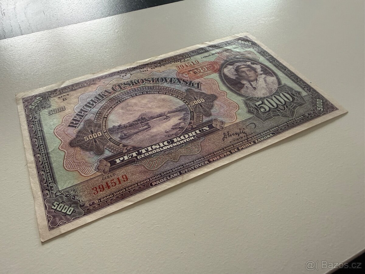 Bankovka 5000 Kčs 1920 série B