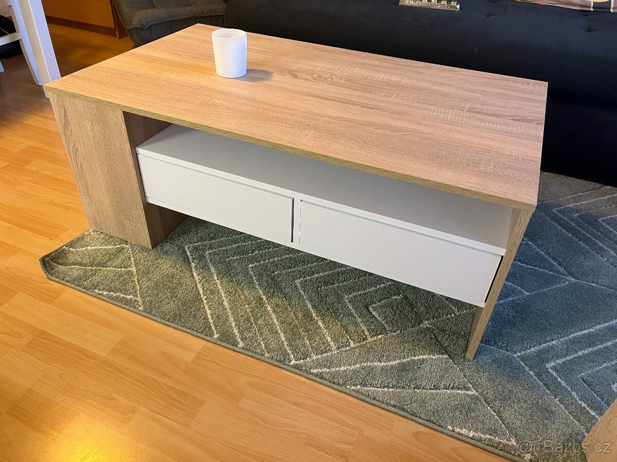 Konferenční stolek bílá/přírodní – jako nový
