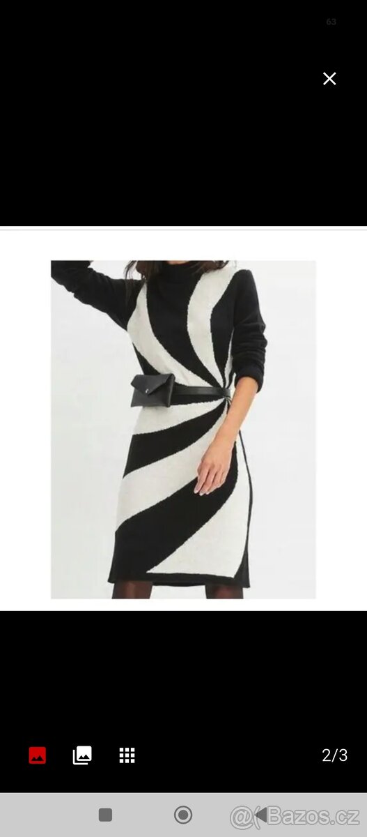 Dámské šaty úplet pletené černobílé geometrický vzor