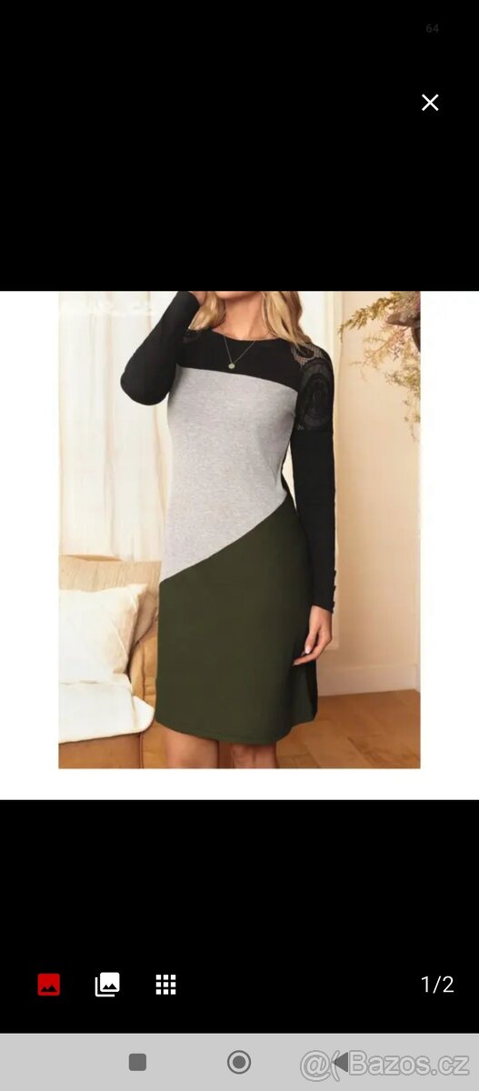 Dámské šaty trojbarevné černá šedá khaki,