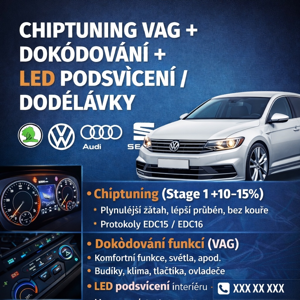🔧 CHIPTUNING VAG + DOKÓDOVÁNÍ + LED PŘESVÍCENÍ / DODĚLÁVKY