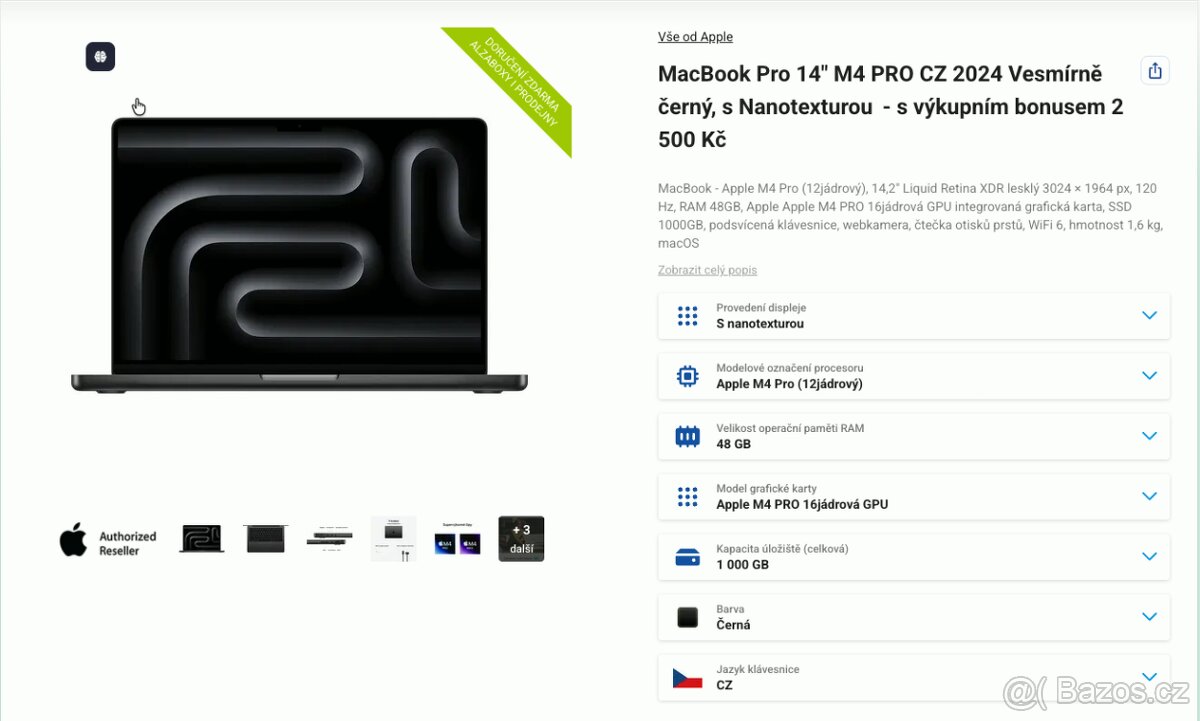 MacBook Pro 14" M4 PRO CZ 2024 Vesmírně černý, s Nanotextur