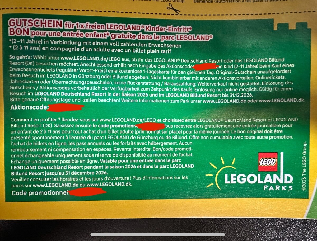 Legoland vstupenka dětská