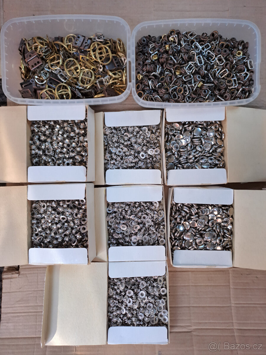 kovová galanterie: druky, přezky, průvleky atd