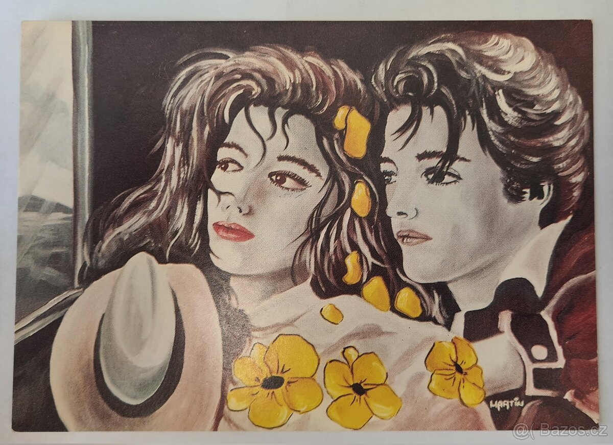 Pohlednice - malba žena s mužem ve vlaku