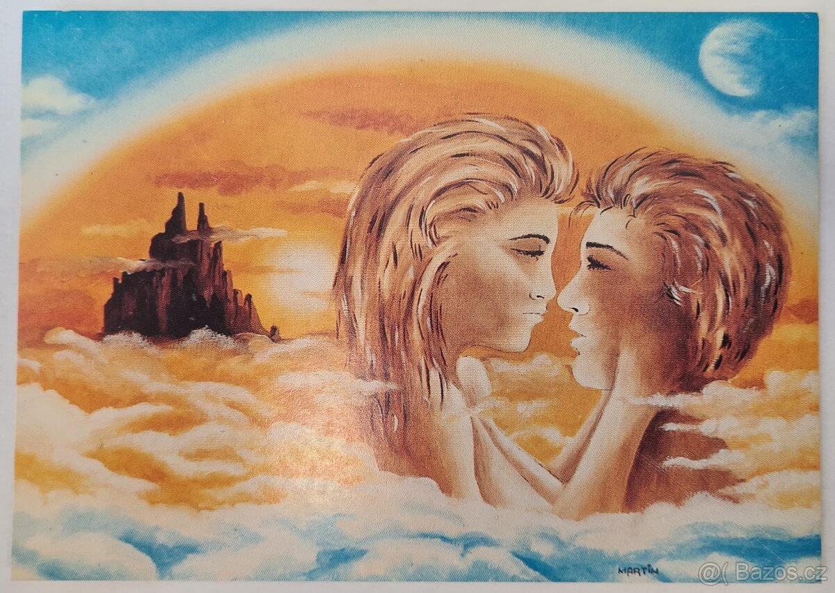 Pohlednice - malba milenci u slunce
