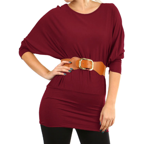 Dámské tričko s netopýřími rukávy - vínová