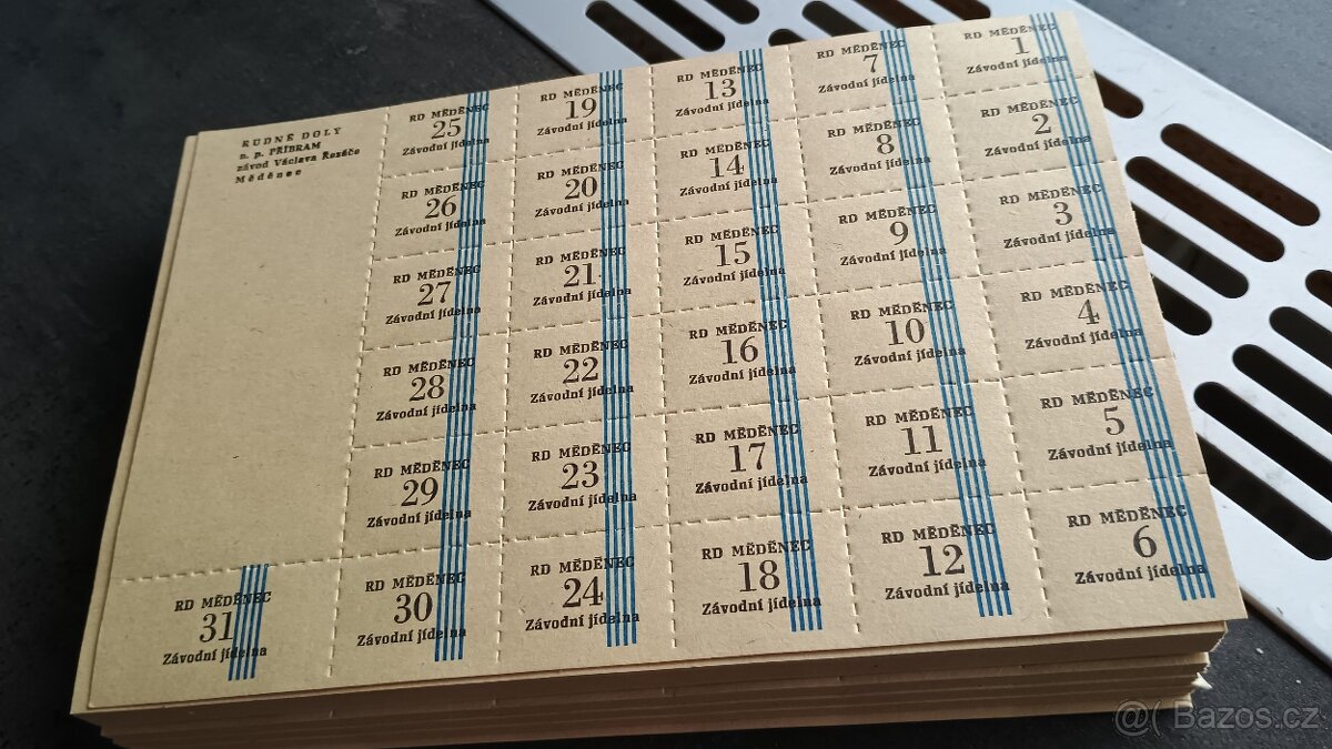 Stravenky na výdej obědů rudné doly Příbram