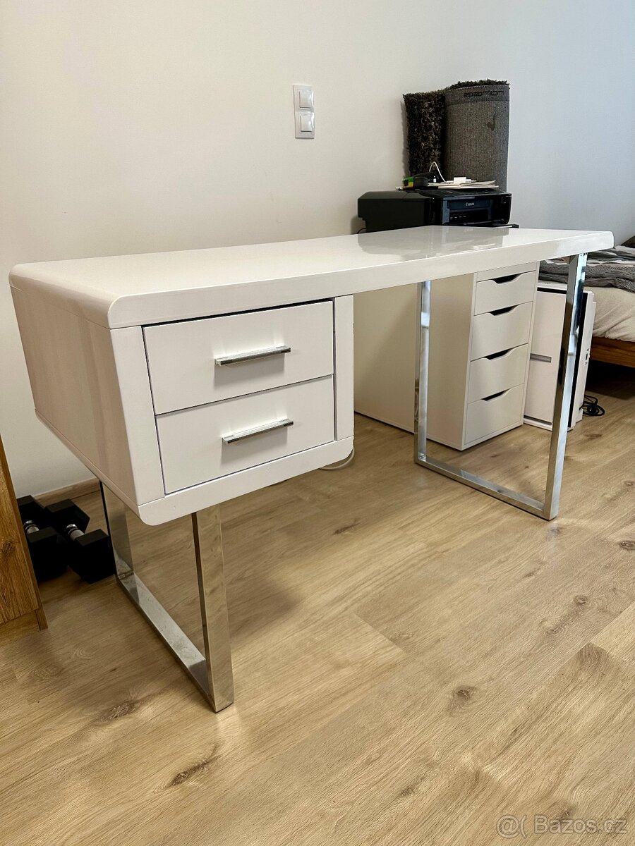 Designový psací stůl, bílá, 120x76x55 cm, TOP STAV