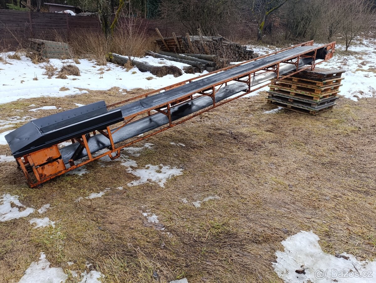 Dopravník s gumovým pásem, délka 6,5 metru