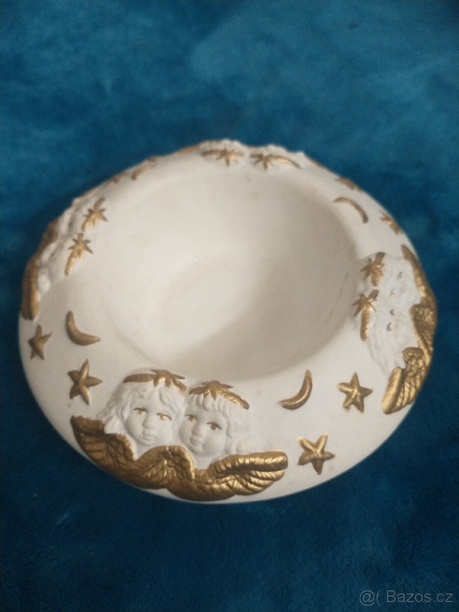 Porcelánová miska andílci zlaté hvězdy měsíc vintage