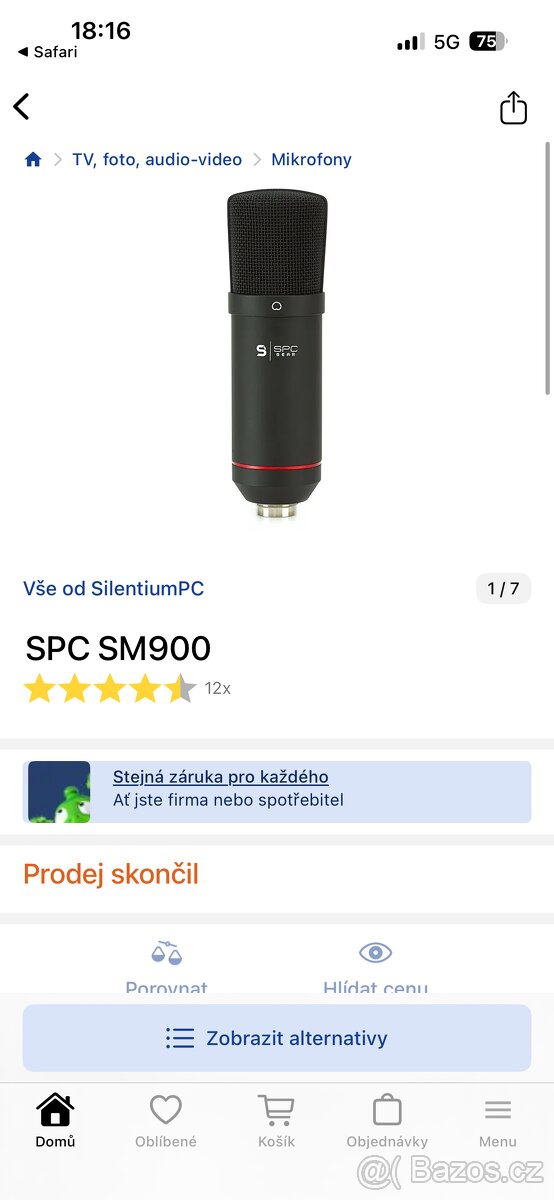 Prodám mikrofon SPC Gear SM900